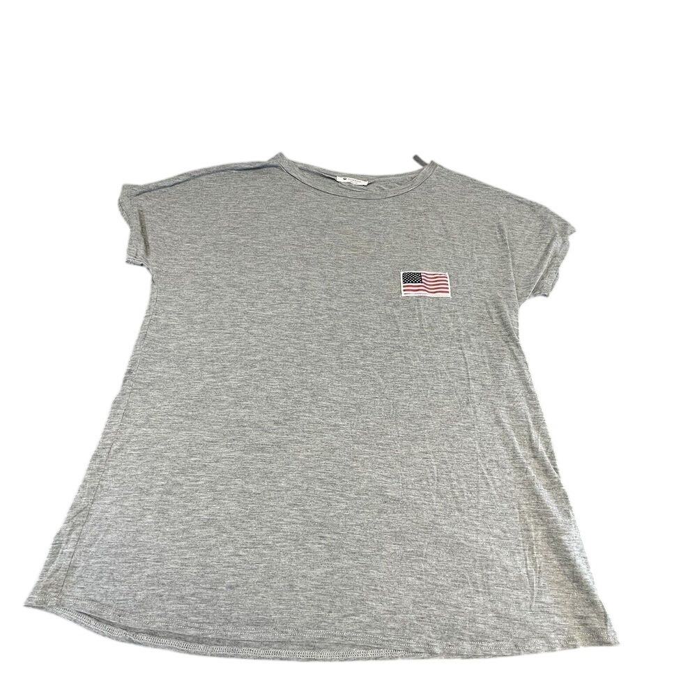 BOMBOM Gray American Flag Patch T-Shirt Dress Casual‎ Comfy Made in USA